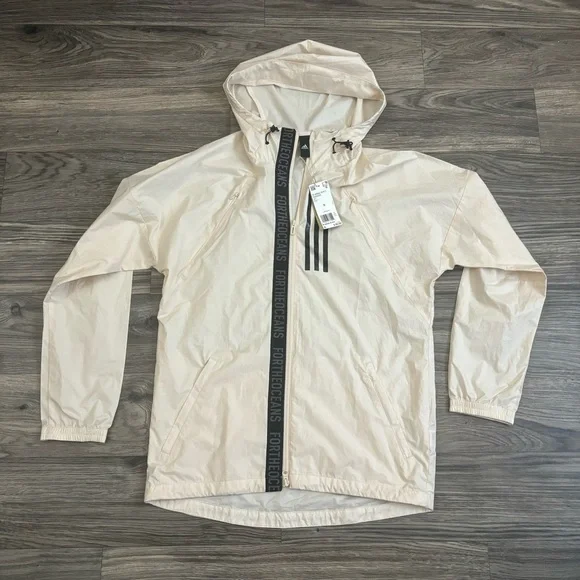 adidas WND M Casual Sports hooded Woven Jacket Beige DX9290 - Picture 4 of 5